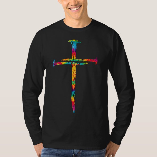 Christian Jesus Nail Cross Tie Dye Rainbow Bible R T-Shirt (Front)