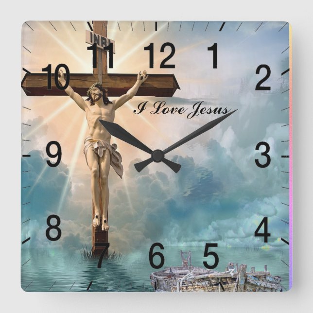 Christian Jesus prayer Square Wall Clock (Front)