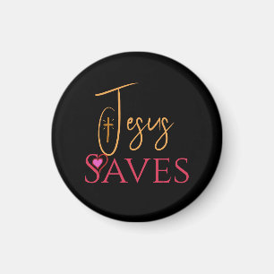 Christian Jesus Saves Cross Heart  Magnet