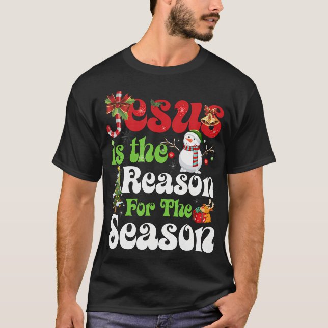 Christian Jesus The Reason Christmas Stocking Stuf T-Shirt (Front)