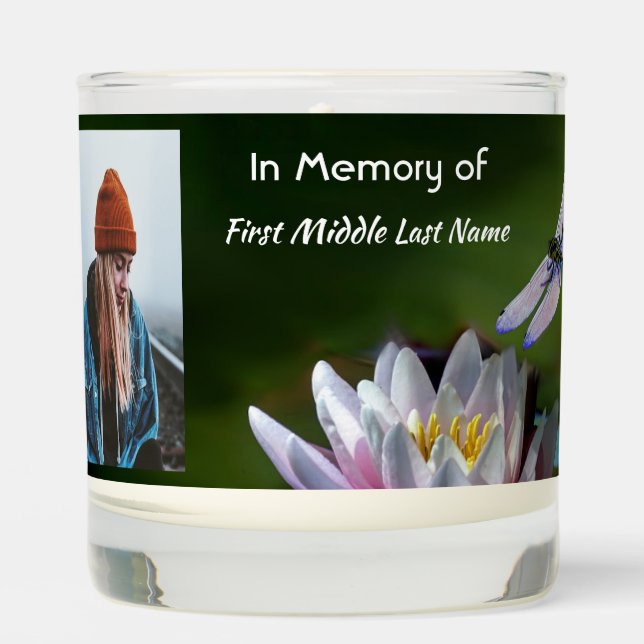 Christian Keepsake Memorial Dragonfly Lotus Flower Scented Candle (Front)