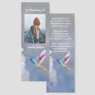 Christian Keepsake Memorial Flower Hummingbird Bookmarks