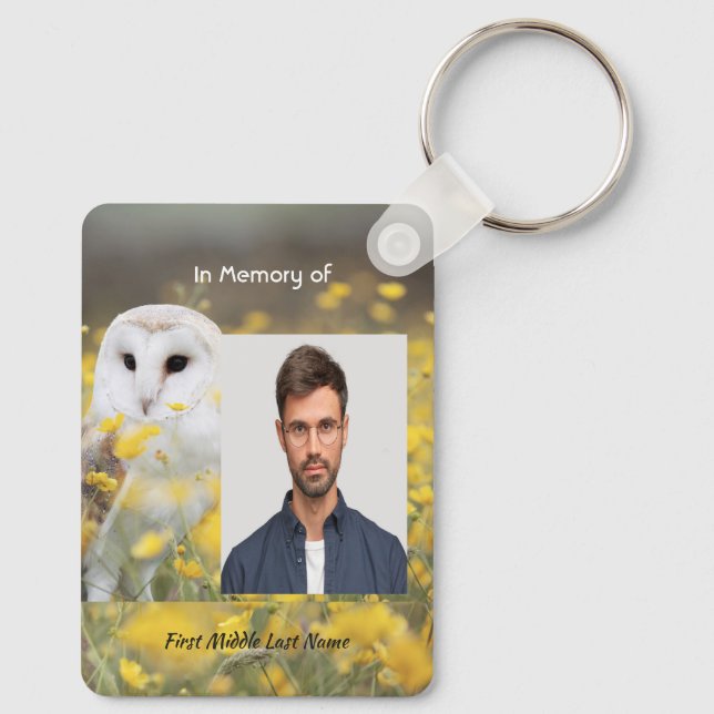 Christian Keepsake Memorial Photo Barn Owl Bird Keychain (Back)