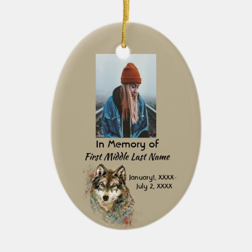 Christian Keepsake Memorial Watercolor Wolf  Ceramic Ornament