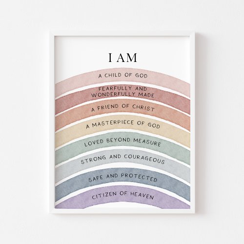 Christian kids pastel rainbow affirmation print