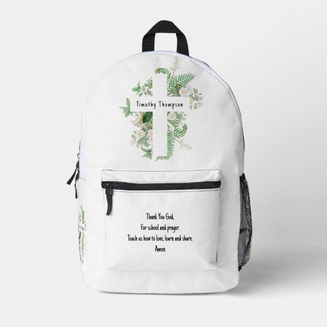 Christian Kids School Prayer & Custom Name  Printed Backpack (Front)