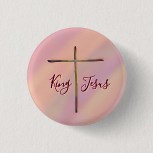 Christian King Jesus with Cross Button