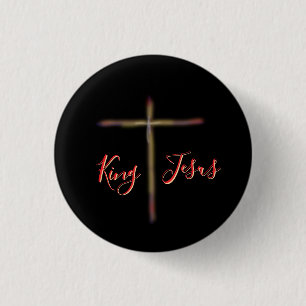 Christian King Jesus with Cross Button
