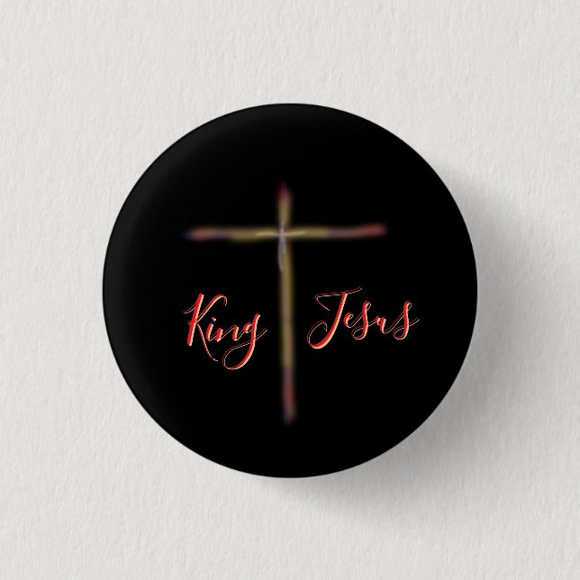 Christian King Jesus with Cross Button (Front)