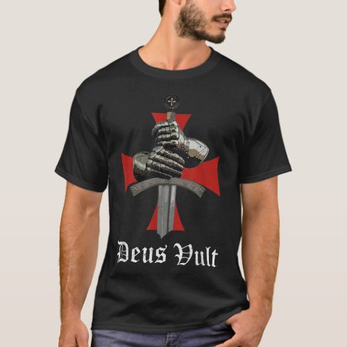 Christian Knight Templar Crusader Sword Armor Deus T_Shirt