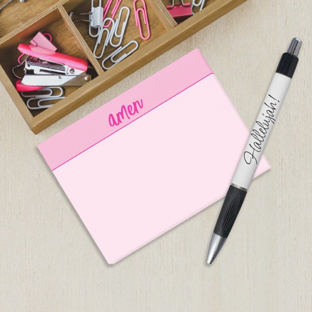 Christian Lady's Pink AMEN Minimalist Sticky  Post-it Notes (Amen sticky notepad for useful God-focused gifting)