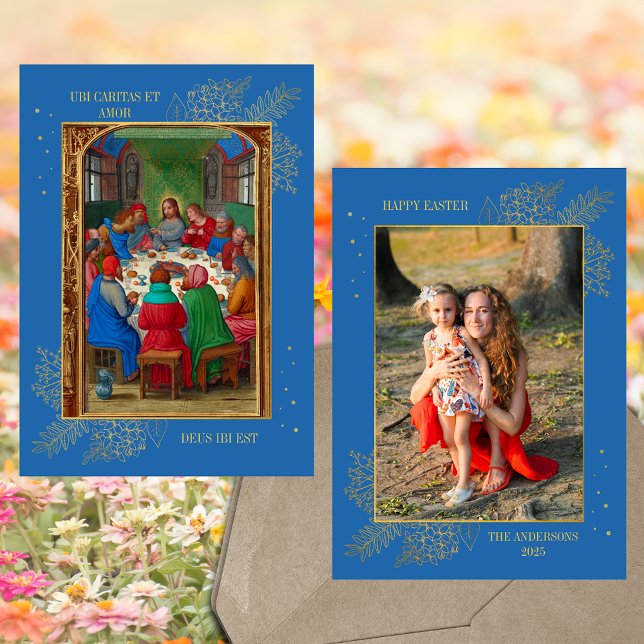 Christian Last Supper Jesus Easter Family Photo Holiday Card (Religious Christian Catholic Last Supper Jesus Christ Maundy Thursday Easter Family Photo Card)