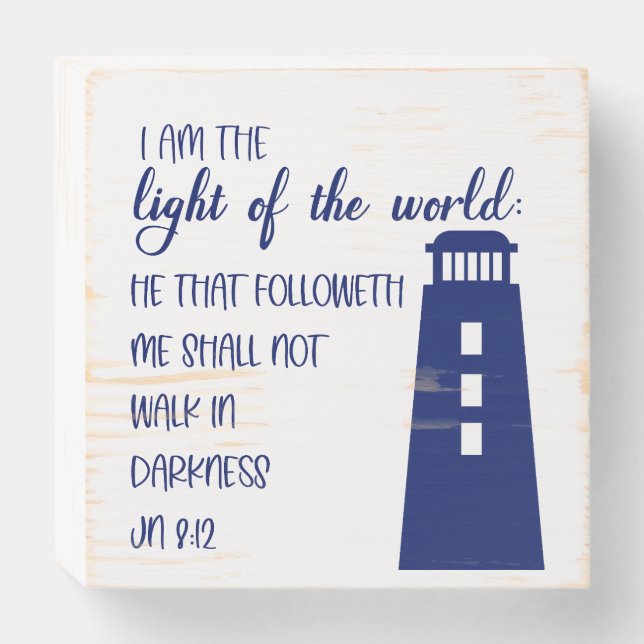 Christian Lighthouse Blue Wood Sign (Front Horizontal)