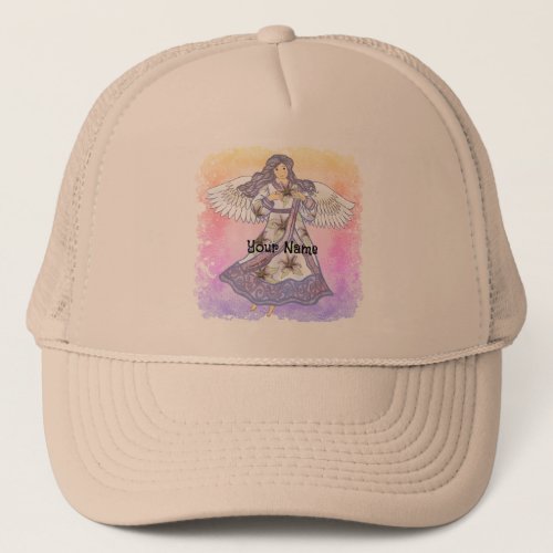 Christian lily flower angel trucker hat