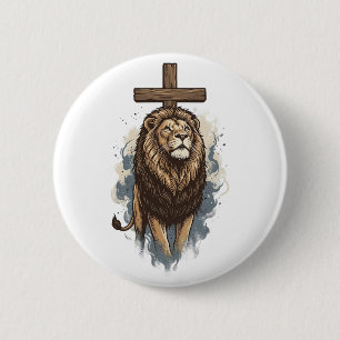 Christian Lion and Cross Vintage Button
