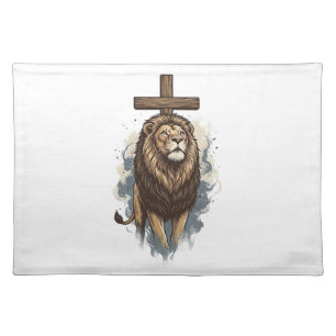 Christian Lion and Cross Vintage Cloth Placemat