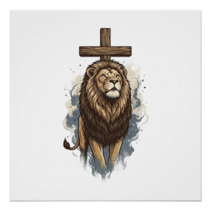 Christian Lion and Cross Vintage Poster