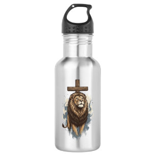 Christian Lion and Cross Vintage Stainless Steel Water Bottle