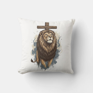 Christian Lion and Cross Vintage Throw Pillow