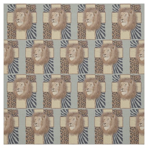 Christian Lion Cross Fabric