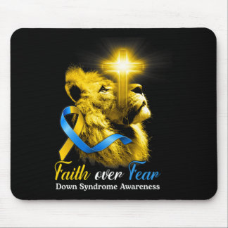Christian Lion Cross Faith Over Fear Down Syndrome Mouse Pad