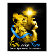 Christian Lion Cross Faith Over Fear Down Syndrome Poster