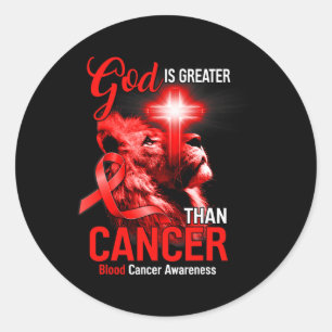 Christian Lion Cross God Is Greater Than Cancer Re Classic Round Sticker