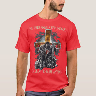 Christian Lion He Who Kneels Before God Can Stand  T-Shirt