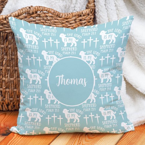 Christian Lord is My Shepherd Blue Personalized Throw Pillow