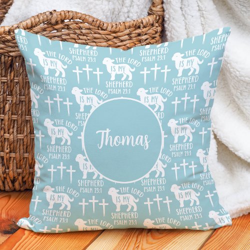 Christian Lord Is My Shepherd Blue Personalized Throw Pillow