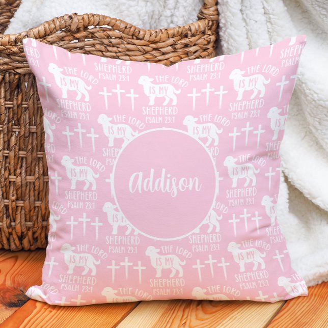 Christian Lord is My Shepherd Pink Personalized Throw Pillow (Creator Uploaded)