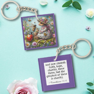 Christian Love Charity Bible Verse Cute Mouse Keychain