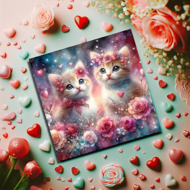 Christian Love Pink Hearts Kittens Valentine  Holiday Card (Creator Uploaded)