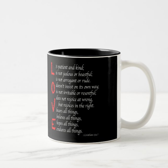 Christian LOVE Verses - Blood of Christ, black - Two-Tone Coffee Mug (Right)
