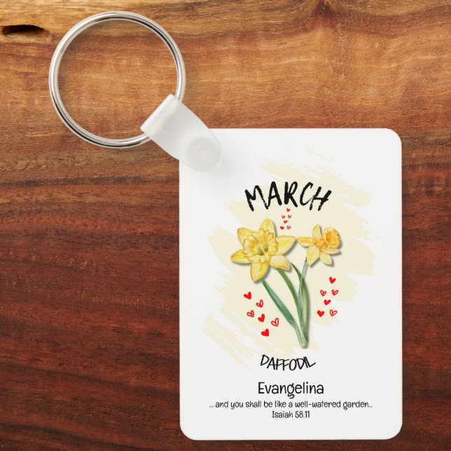 Christian MARCH Birth Month Flower Daffodil Keychain (Front)