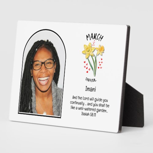 Christian MARCH Birth Month Flower NAME PHOTO Plaque