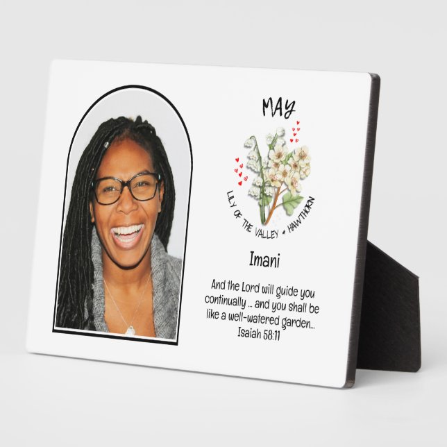 Christian MAY Birth Month Flower NAME PHOTO Plaque (Side)
