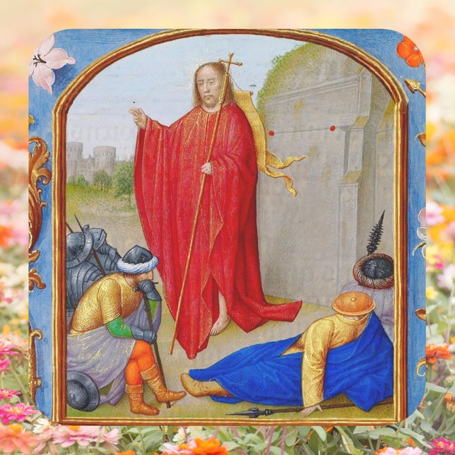 Christian Medieval Resurrection of Jesus Easter Square Sticker (Religious Christian Catholic Medieval Resurrection of Jesus Christ is Risen Easter Square Sticker)