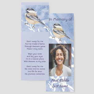 Christian Memorial Chickadee Bird Winter Bookmarks