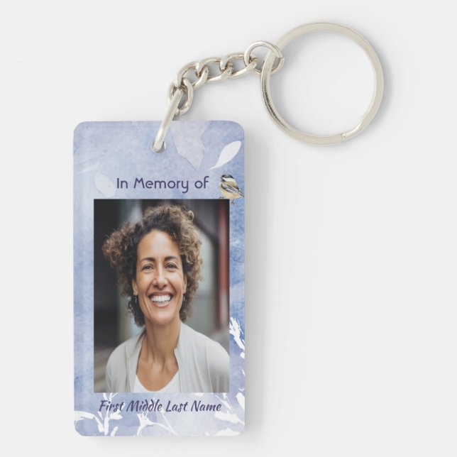 Christian Memorial Chickadee Bird Winter Snow Tree Keychain (Back)