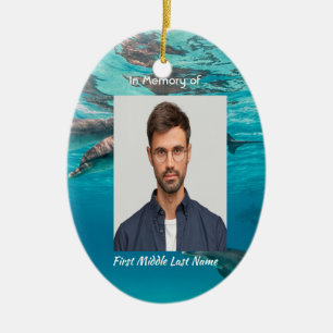 Christian Memorial Dolphins Underwater Ocean Ceramic Ornament