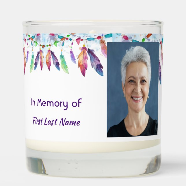 Christian Memorial Feathers Boho Tribal Native Scented Candle (Back)