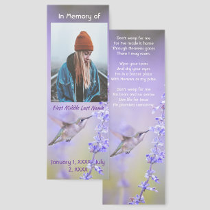 Christian Memorial Hummingbird Lavender Flowers Bookmarks