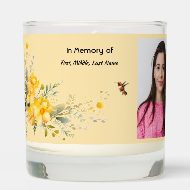 Christian Memorial  Hummingbird Yellow Roses  Scented Candle (Front)