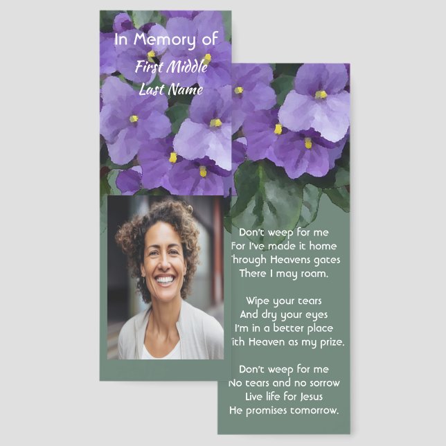 Christian Memorial Keepsake African Violet  Bookmarks (Front & Back)
