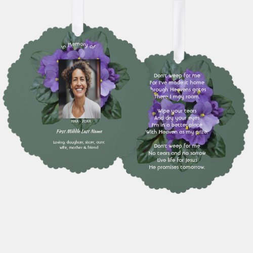 Christian Memorial Keepsake African Violet
