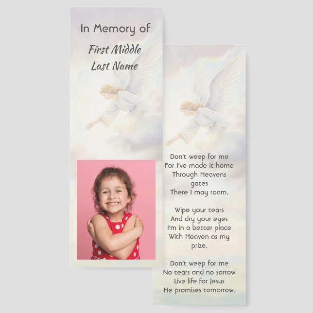 Christian Memorial Keepsake Angel Sky Clouds Bookmarks (Front & Back)