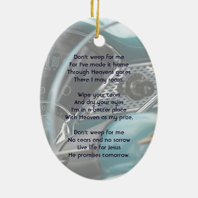 Christian Memorial Keepsake Antique Cars Auto Ceramic Ornament (Back)