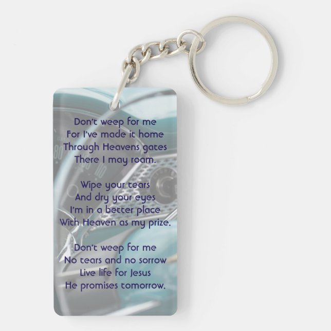 Christian Memorial Keepsake Antique Cars Auto  Keychain (Back)