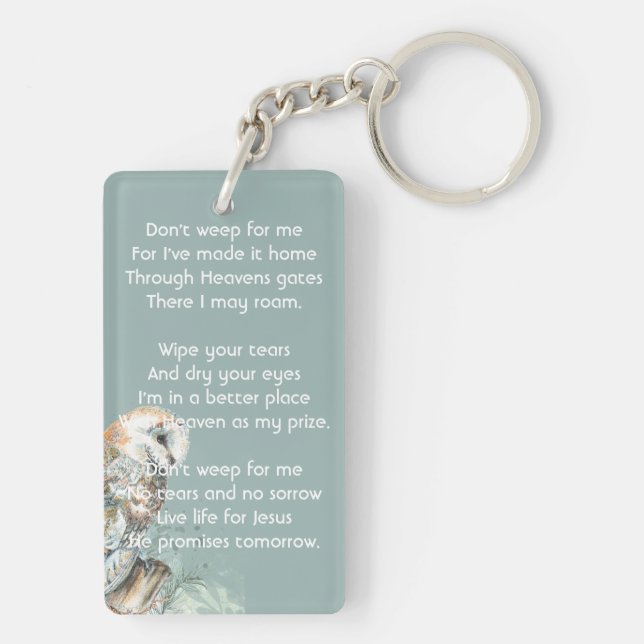 Christian Memorial Keepsake Barn Owl Bird Keychain (Back)